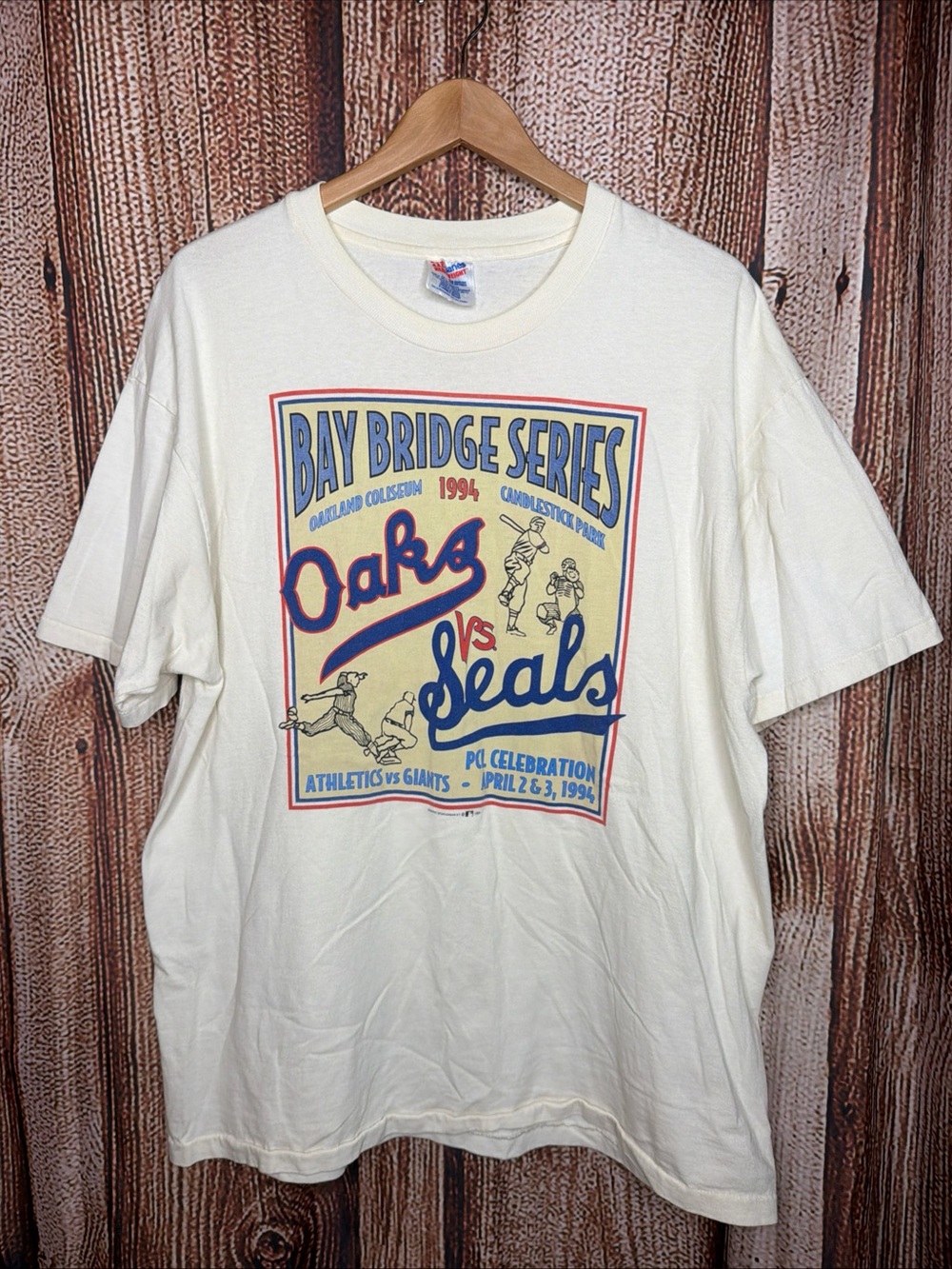 Vintage 1994 Bay Bridge Series Single Stitch T-Shirt Athletics vs Giants Large